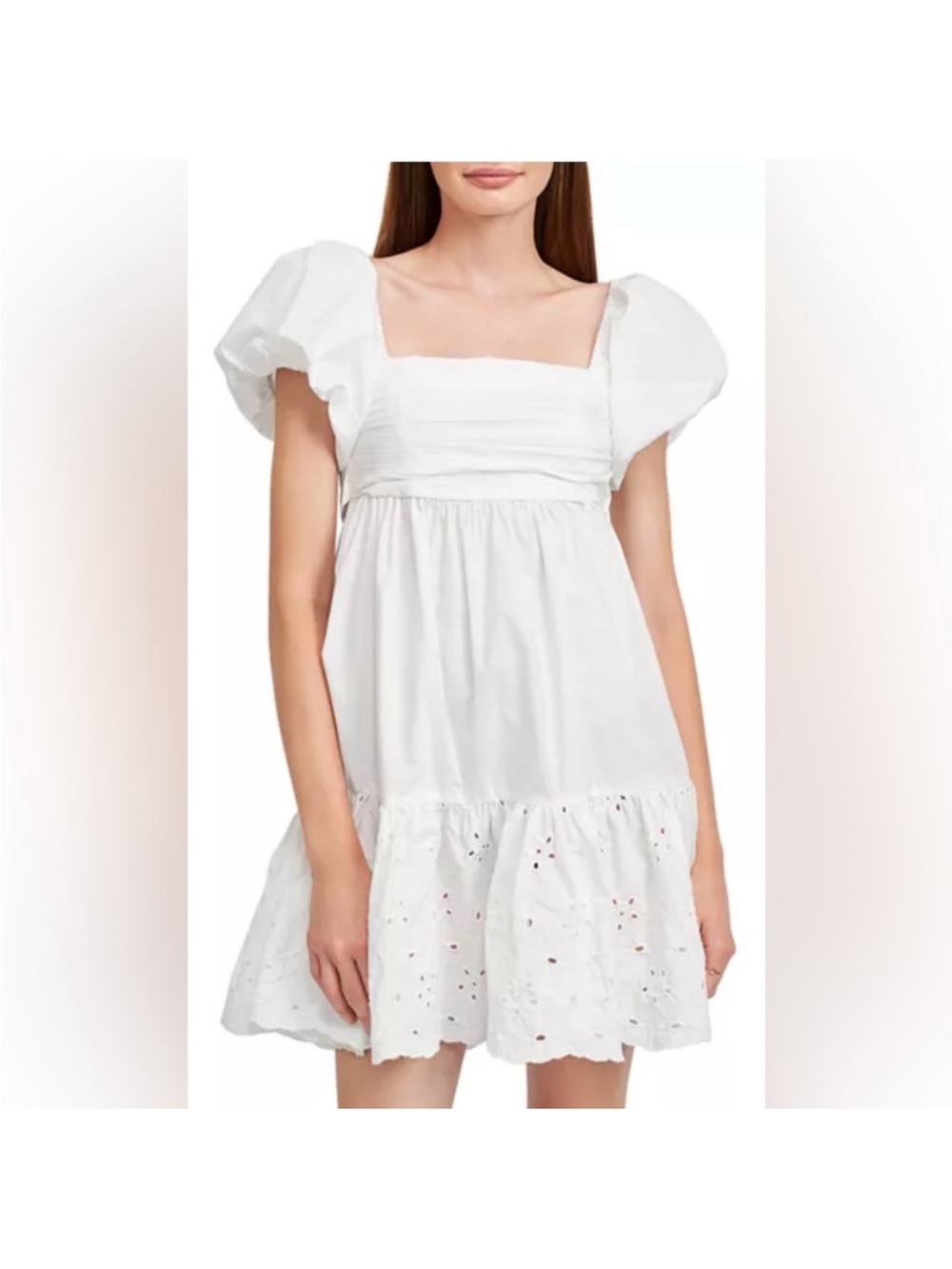En Saison Puff-Sleeve Mini Dress in Soft Cream